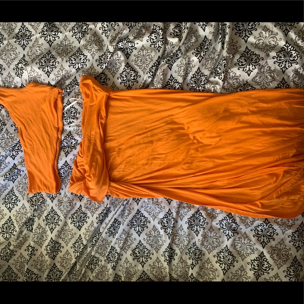 Orange two piece skirt set